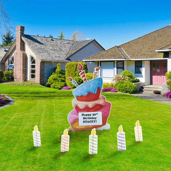 BIRTHDAY CAKE WITH 5 CANDLES LAWN SIGN RENTAL