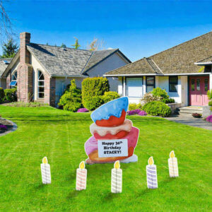 BIRTHDAY CAKE WITH 5 CANDLES LAWN SIGN RENTAL