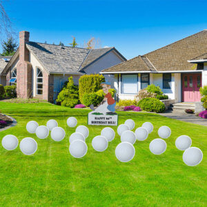 GOLFER WITH 20 GOLF BALLS